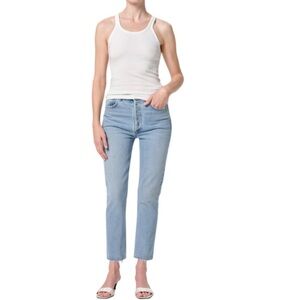 AGOLDE Riley High Rise Slim Straight Ankle Crop Light Blue Denim Jean Size 27